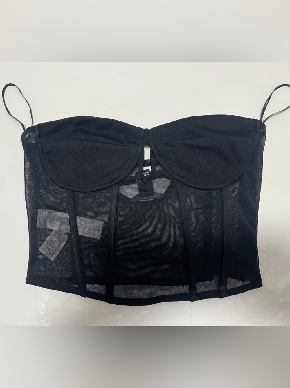 Forever 21 Black Mesh Bustier Top with Adjustable Straps